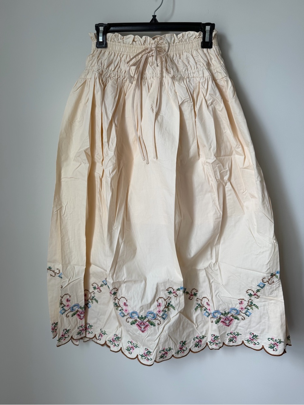 Cream floral Embroidered cotton a line Midi Skirt